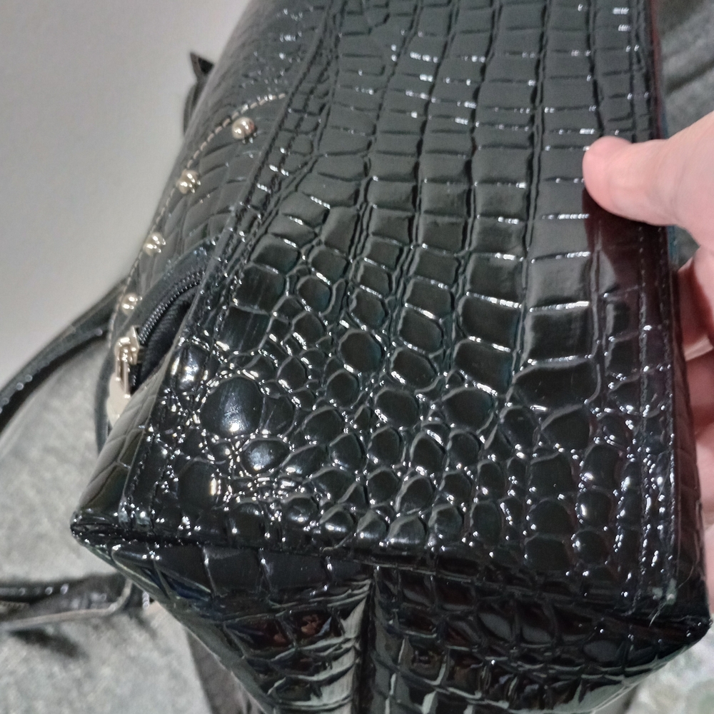 Y2K Kathy Van Zeeland Black Crocodile Stylish oversized designer tote - Picture 12 of 16